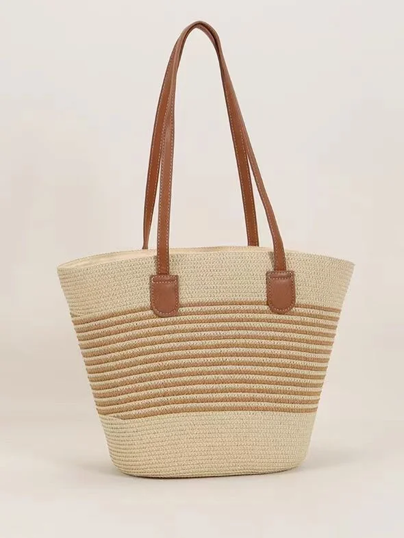 Sacs à Bandoulière Rayé Boho Toutes Les Saisons Zip Quotidien Paille Paille pour Femmes