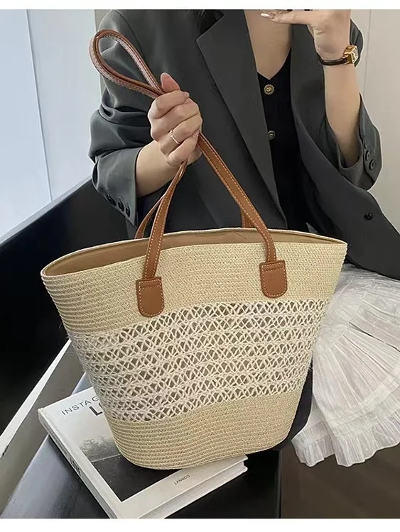 Sacs à Bandoulière Rayé Boho Toutes Les Saisons Zip Quotidien Paille Paille pour Femmes