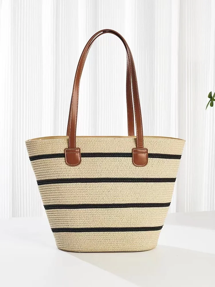 Sacs à Bandoulière Rayé Boho Toutes Les Saisons Zip Quotidien Paille Paille pour Femmes