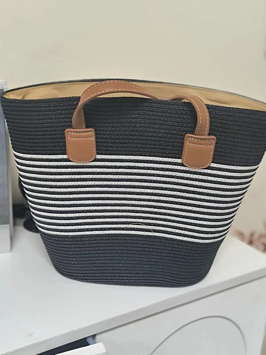 Sacs à Bandoulière Rayé Boho Toutes Les Saisons Zip Quotidien Paille Paille pour Femmes