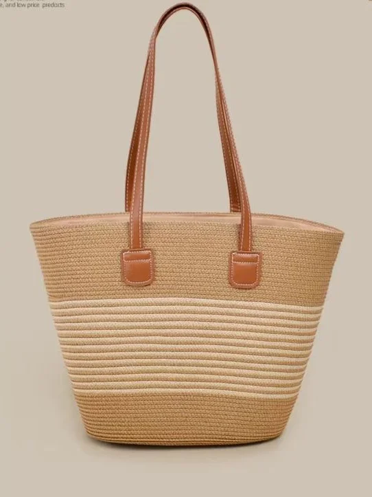 Sacs à Bandoulière Rayé Boho Toutes Les Saisons Zip Quotidien Paille Paille pour Femmes