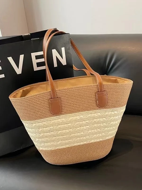 Sacs à Bandoulière Rayé Boho Toutes Les Saisons Zip Quotidien Paille Paille pour Femmes