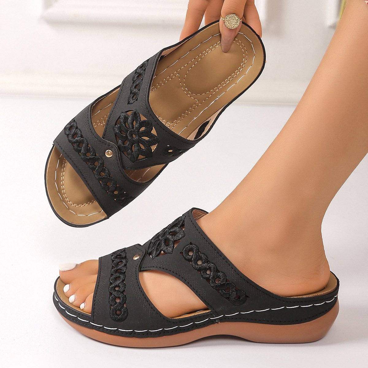 Sandales Femme Décontracté Plain Été Cuir Talon Bas à Bout Ouvert Cuir synthétique Sandales Antidérapantes Caoutchouc