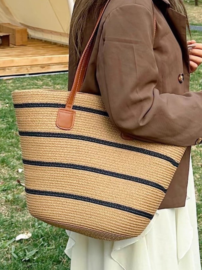 Sacs à Bandoulière Rayé Boho Toutes Les Saisons Zip Quotidien Paille Paille pour Femmes
