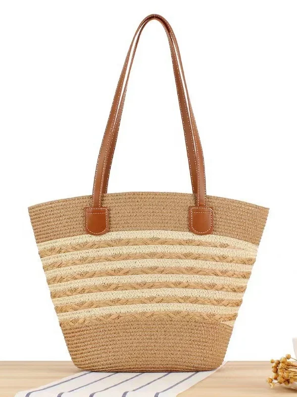 Sacs à Bandoulière Rayé Boho Toutes Les Saisons Zip Quotidien Paille Paille pour Femmes
