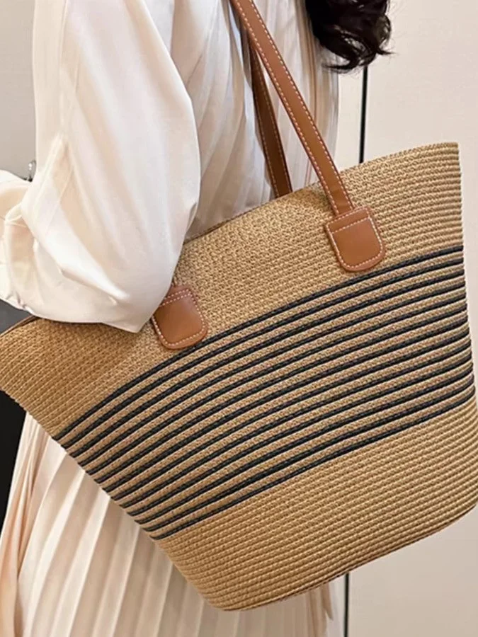 Sacs à Bandoulière Rayé Boho Toutes Les Saisons Zip Quotidien Paille Paille pour Femmes
