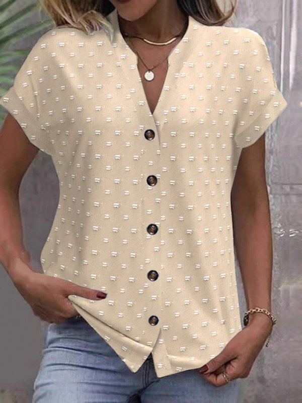 T-shirts Plain Élégant Été Boucle Micro-élasticité Coupe Régulière Manches Courtes Droit Régulier pour Femmes