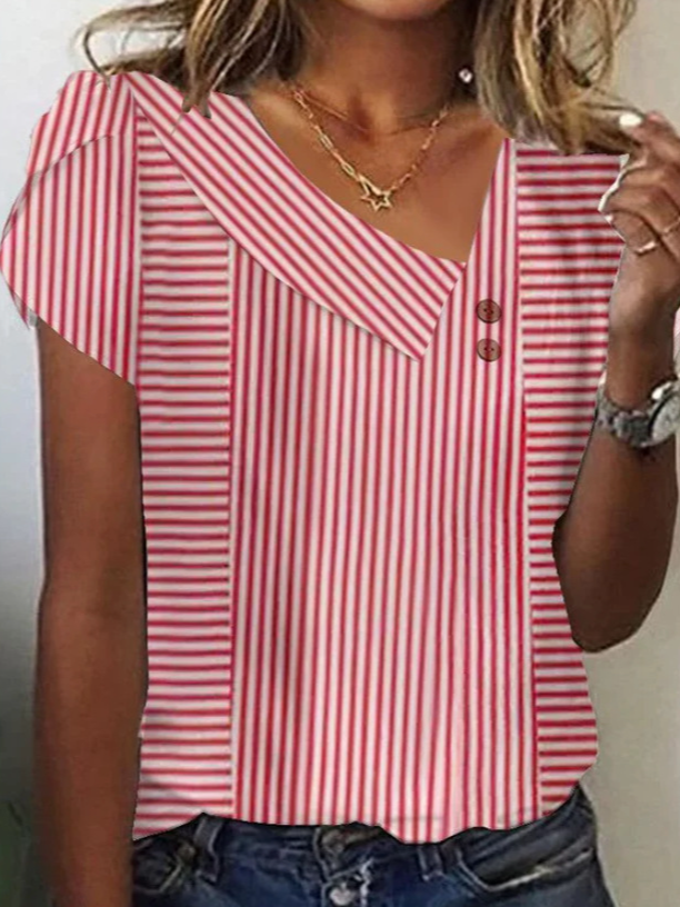 T-shirts Femmes Plain Décontracté Été Polyester Sortie Asymétrique Régulier Droit Boucle