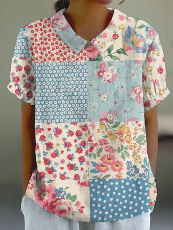 T-shirts Géométrique Urbain Été Imprimé Col Montant Micro-élasticité Domestique Régulier Droit pour Femmes