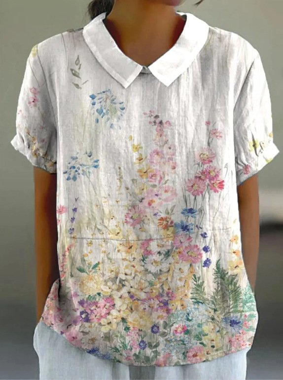 T-shirts Géométrique Urbain Été Imprimé Col Montant Micro-élasticité Domestique Régulier Droit pour Femmes
