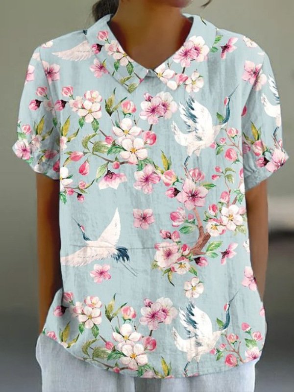 T-shirts Géométrique Urbain Été Imprimé Col Montant Micro-élasticité Domestique Régulier Droit pour Femmes