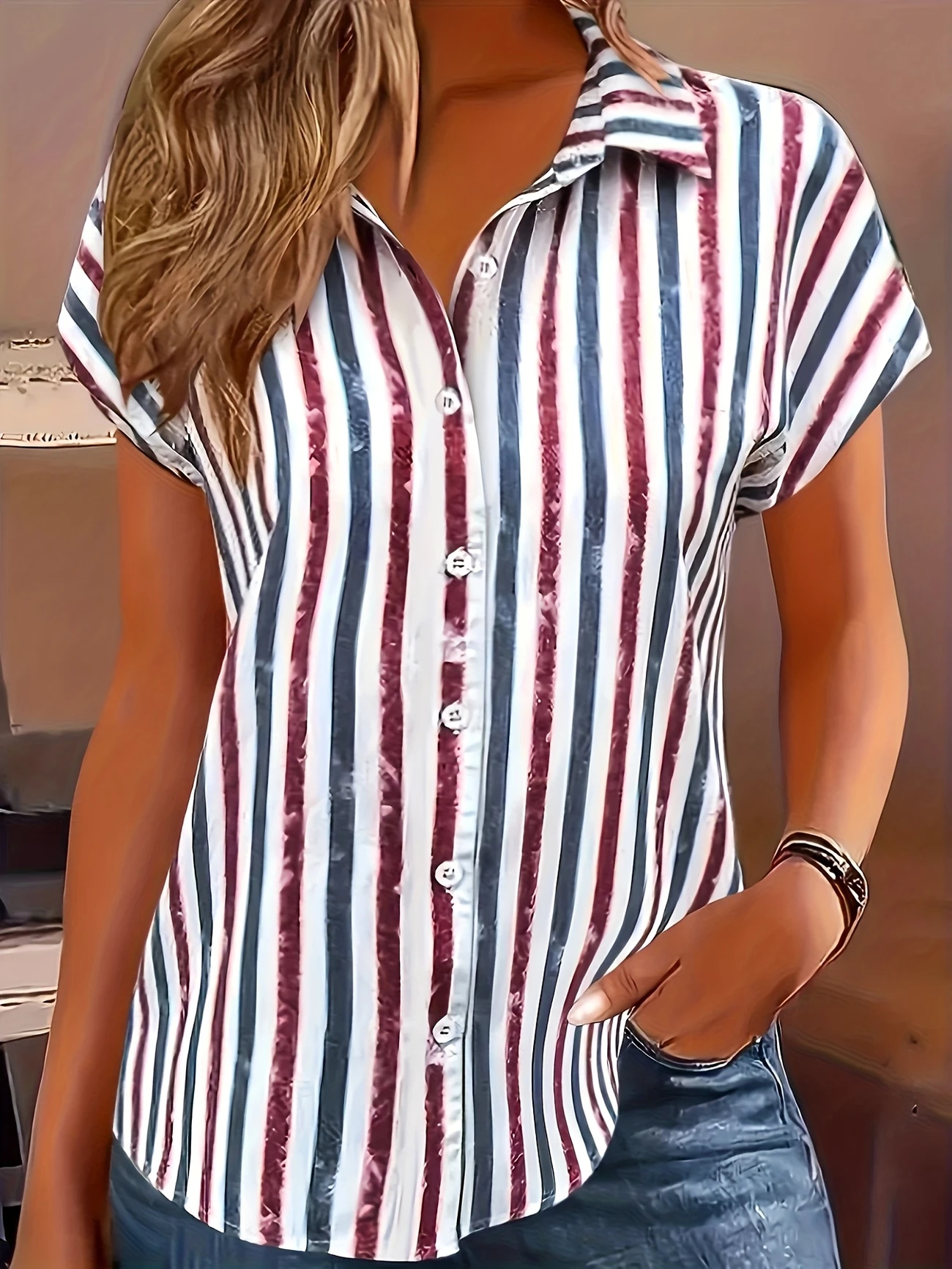 Chemises Femmes Rayé Décontracté Été Polyester Imprimé Quotidien Régulier Droit Régulier