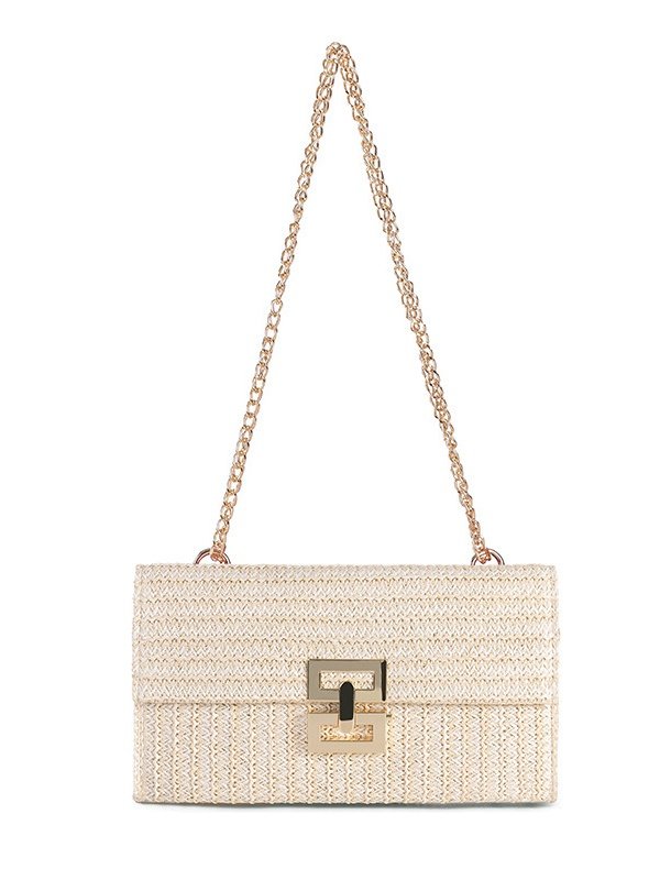 Sacs à Bandoulière Bloc de Couleur Rétro Toutes Les Saisons Boucle en Métal Quotidien Paille Toile pour Femmes