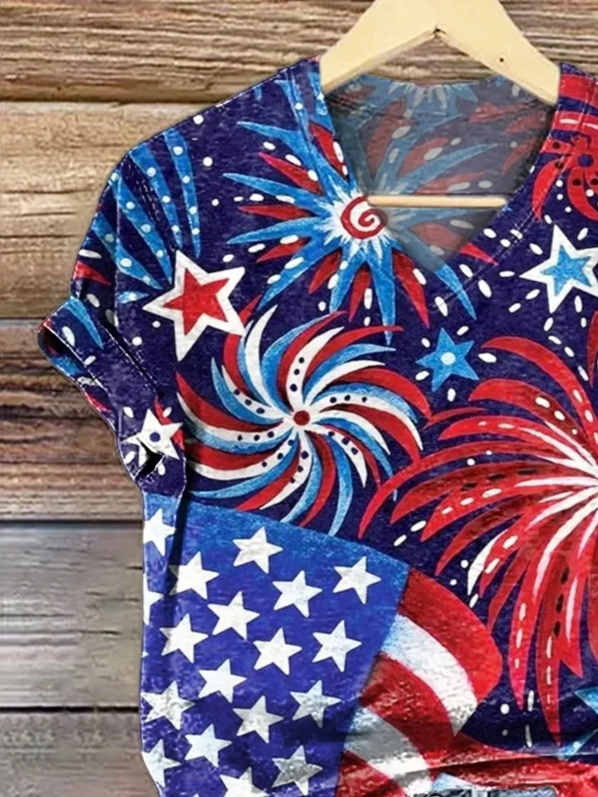 T-shirts Femmes Décontracté Été Drapeau des États-Unis Col V Micro-élasticité Quotidien Coupe Régulière Régulier Trapèze