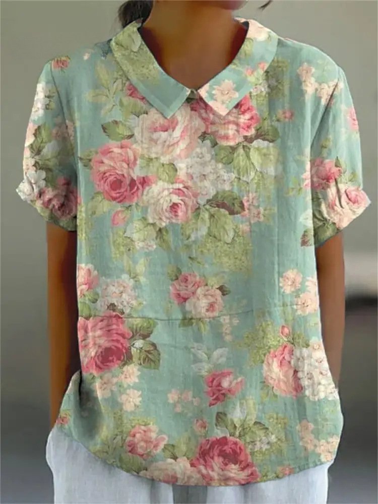 T-shirts Géométrique Urbain Été Imprimé Col Montant Micro-élasticité Domestique Régulier Droit pour Femmes
