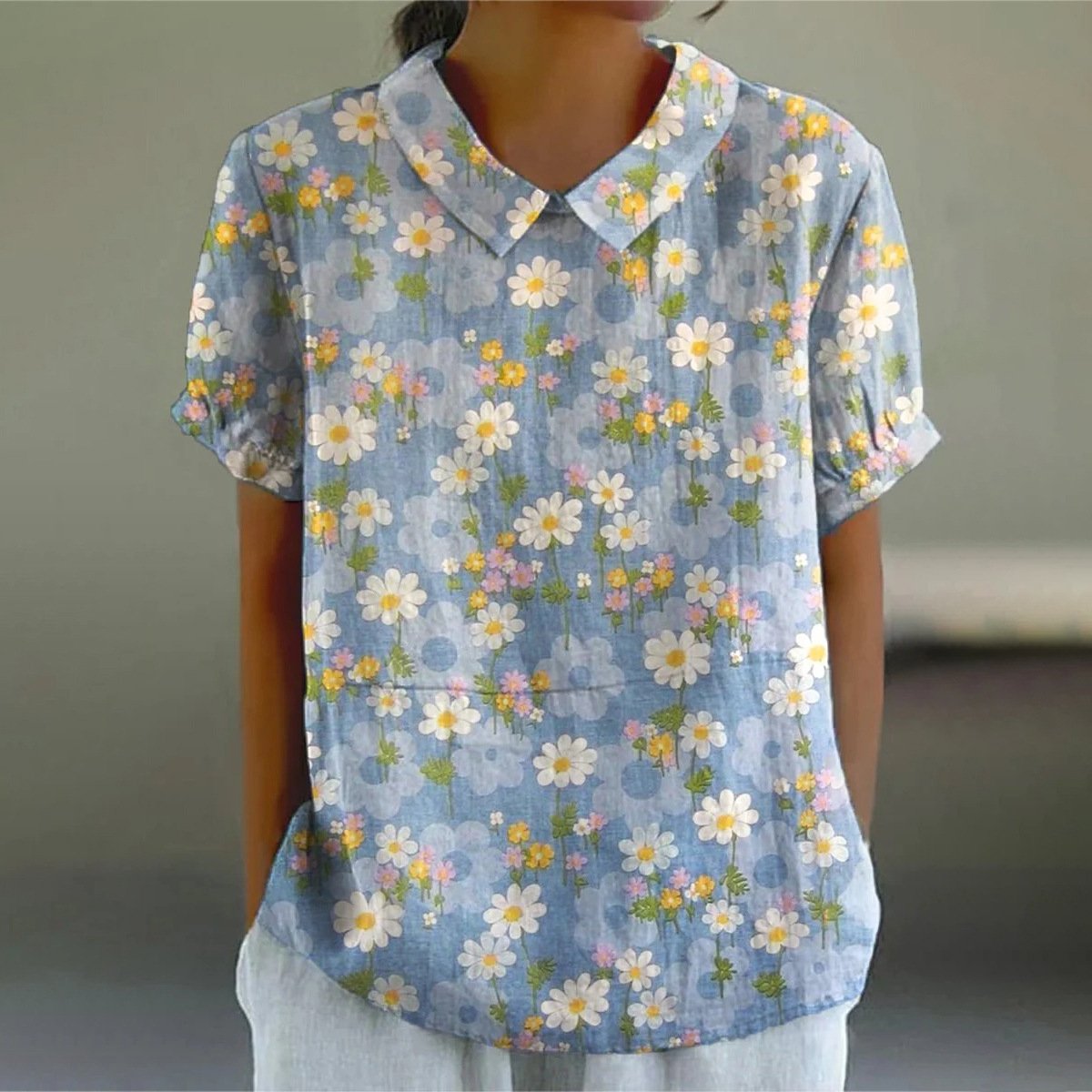 T-shirts Géométrique Urbain Été Imprimé Col Montant Micro-élasticité Domestique Régulier Droit pour Femmes