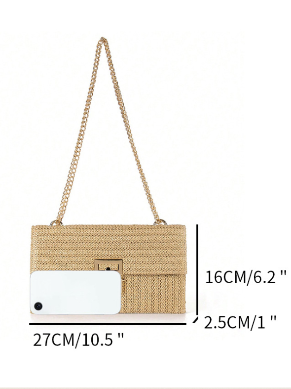 Sacs à Bandoulière Bloc de Couleur Rétro Toutes Les Saisons Boucle en Métal Quotidien Paille Toile pour Femmes
