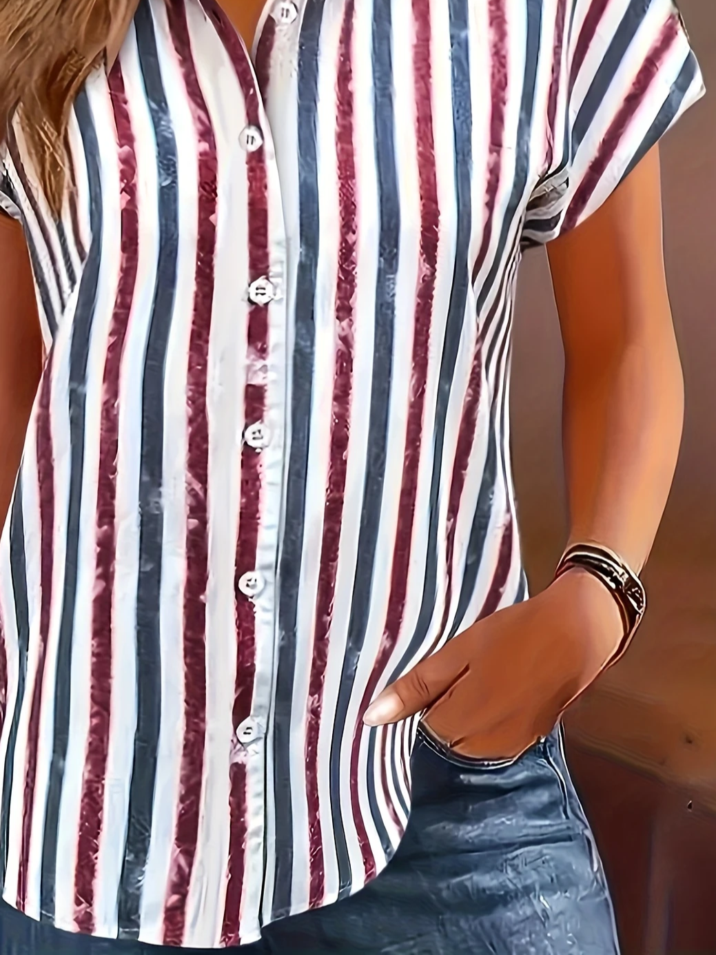 Chemises Femmes Rayé Décontracté Été Polyester Imprimé Quotidien Régulier Droit Régulier