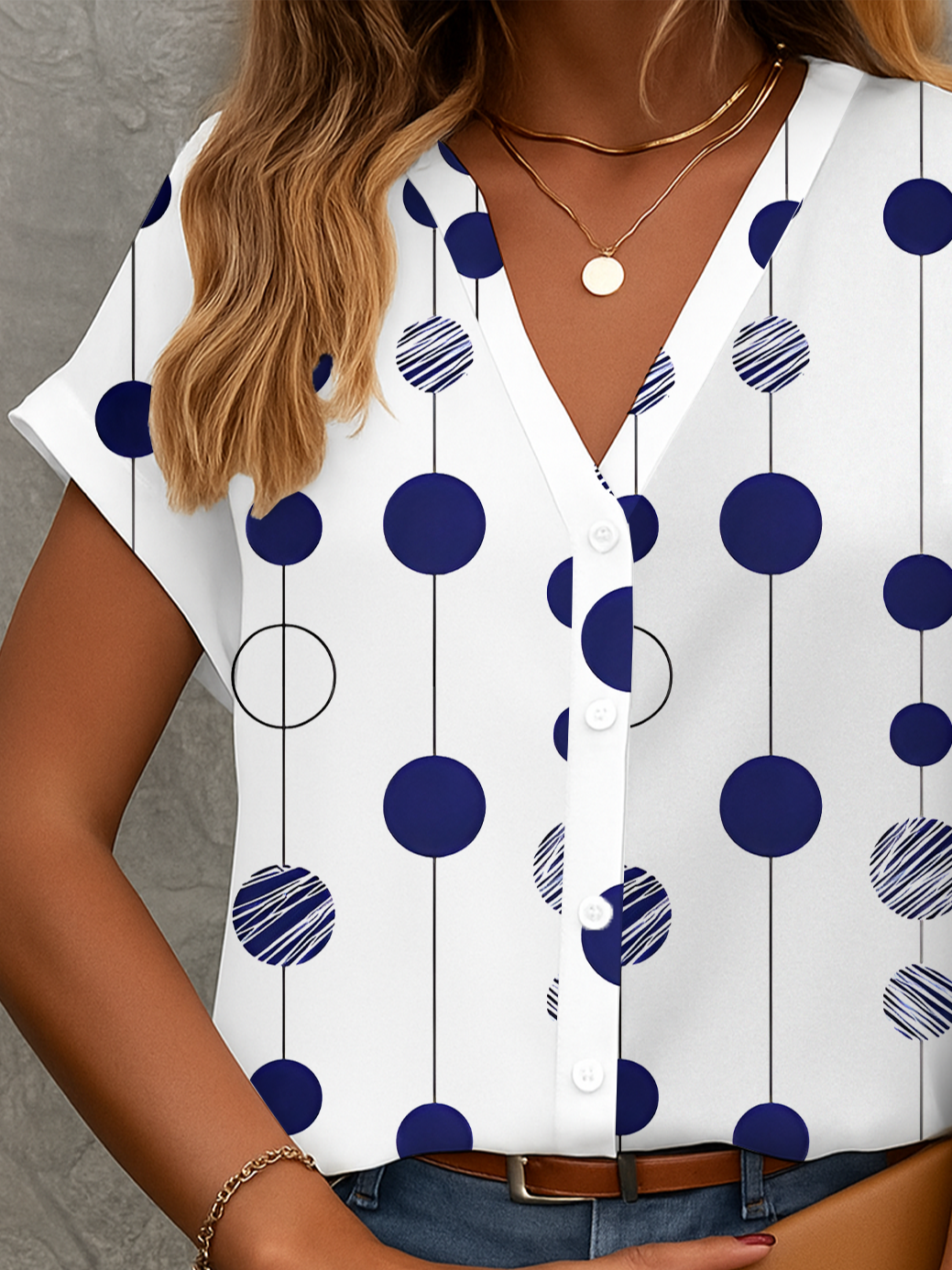 Chemises Pois Polka Décontracté Été Polyester Quotidien Coupe Régulière Manches Courtes Régulier Droit pour Femmes