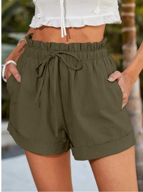 Shorts Femmes Simple Plain Été Quotidien Couture de poche Pantalon droit Shorts Droit Régulier
