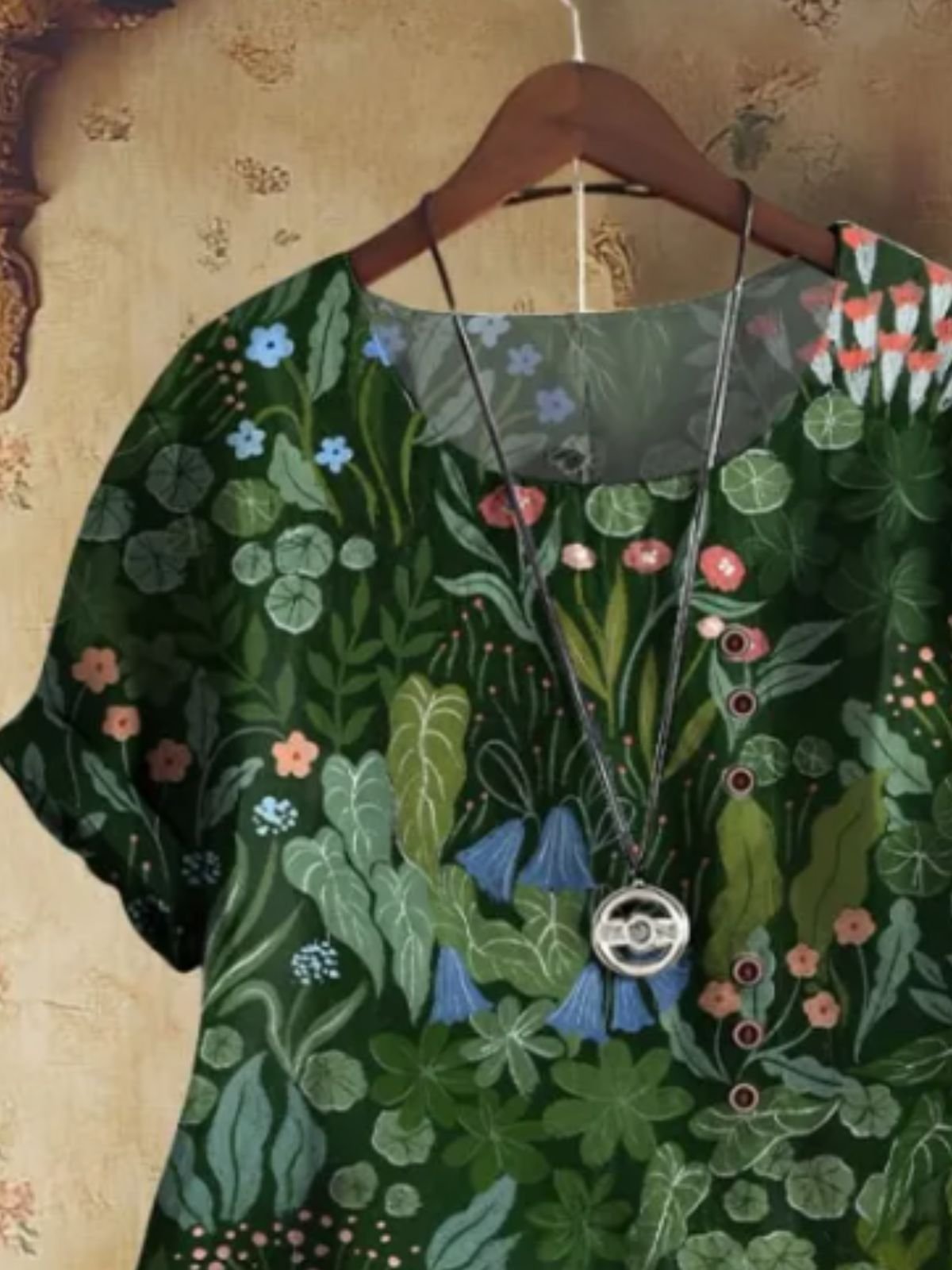 Blouses Simple Plantes Été Coton Micro-élasticité Domestique Coupe Régulière Manches Courtes Régulier pour Femmes