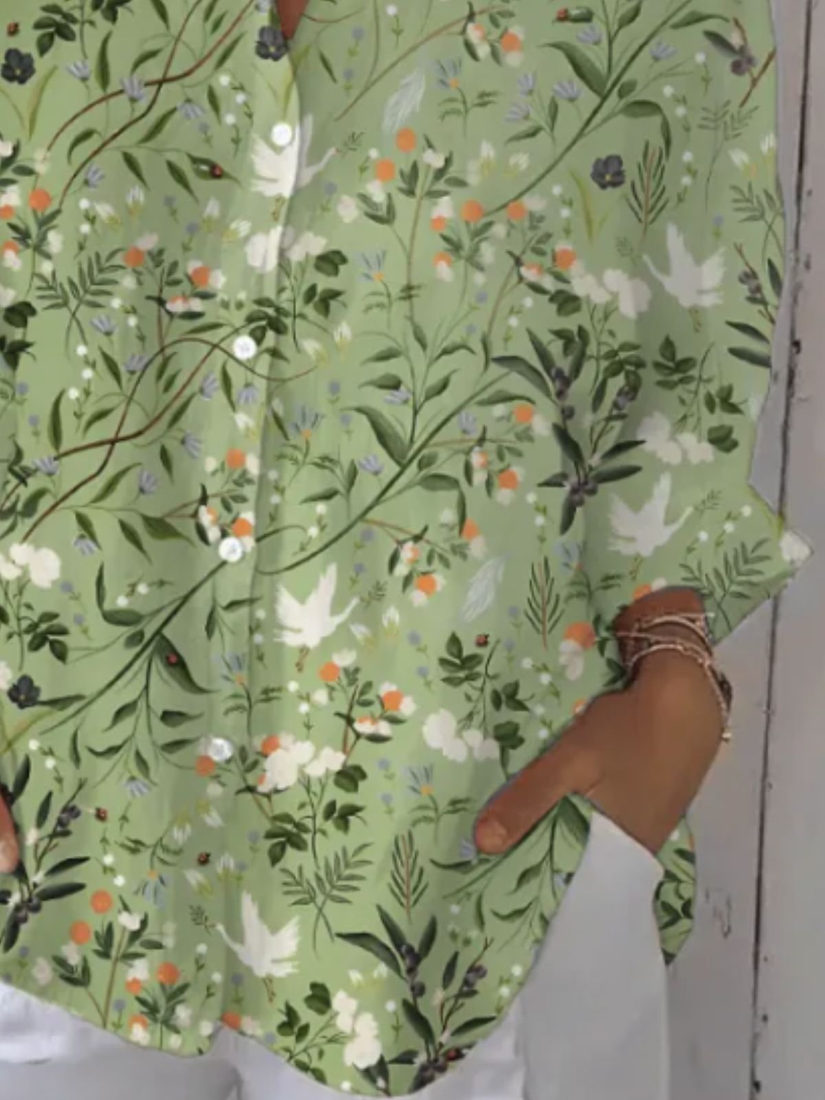 Chemises Simple Plantes Printemps / Automne Polyester Manches Longues Régulier Trapèze Régulier Col de Chemise pour Femmes
