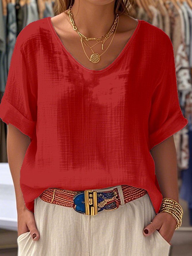 Blouses de Style Occidental Plain Été Aucune élasticité Ample Col Rond Régulier Régulier T.-N.-L. pour Femmes