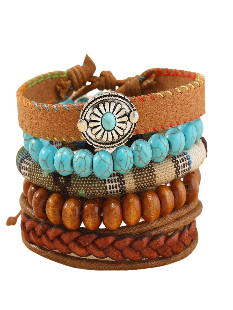 Bracelets Ethnique Plain Toutes Les Saisons Tressé Vacances en Bois multicouche Bracelet pour Femmes