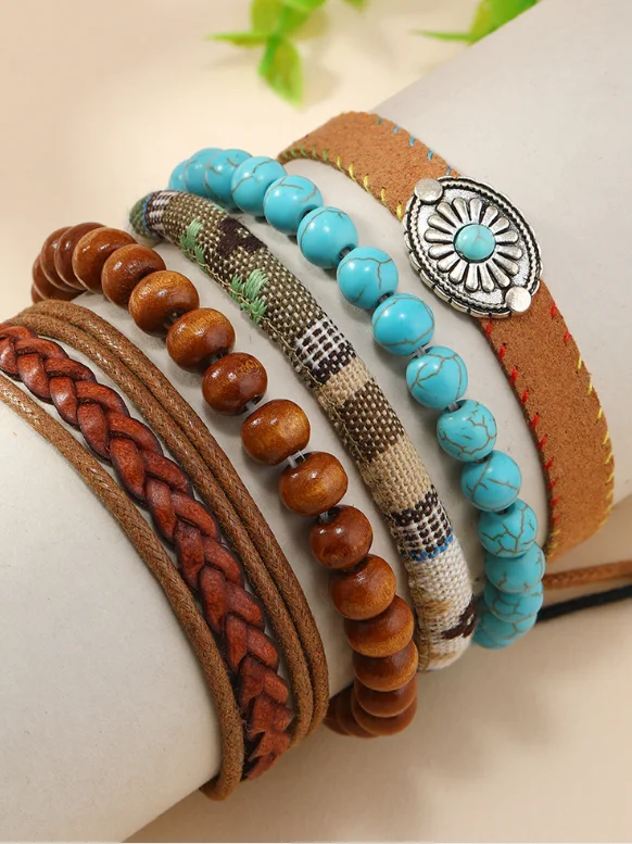 Bracelets Ethnique Plain Toutes Les Saisons Tressé Vacances en Bois multicouche Bracelet pour Femmes