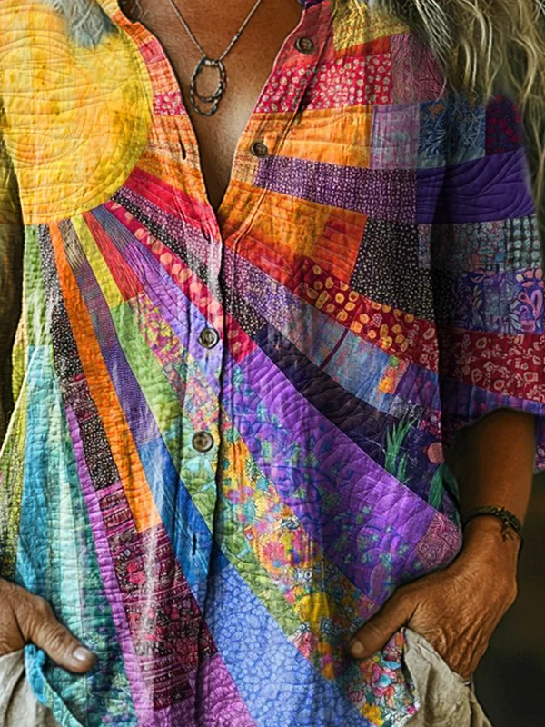 Chemises Décontracté Printemps / Automne Multicolore Bloc Col Montant Aucune élasticité Ample Manches Longues Droit Régulier pour Femmes