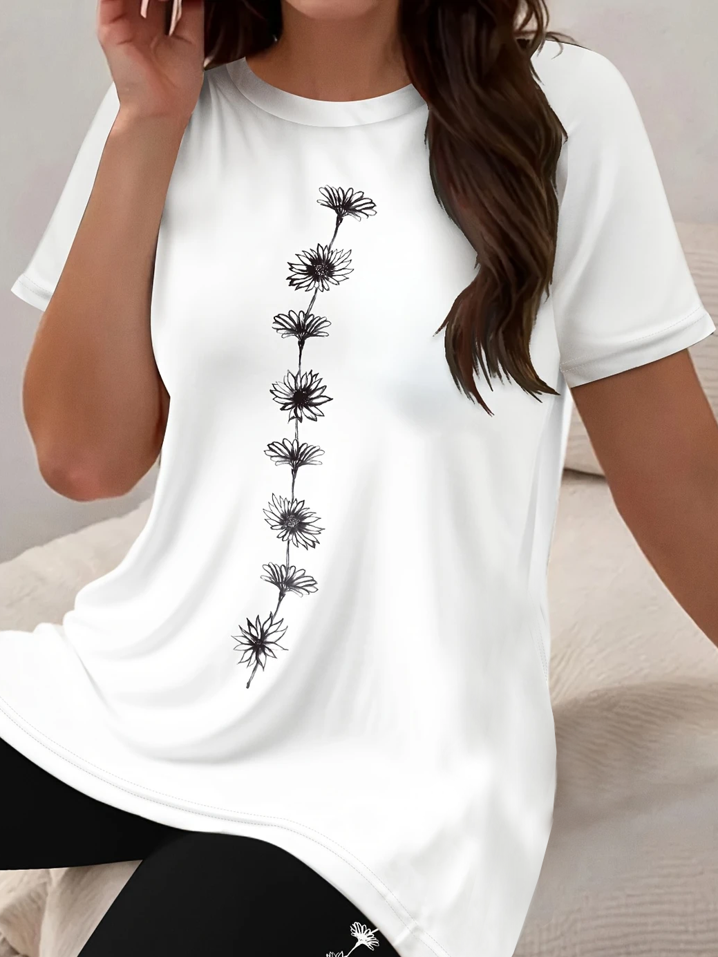 Deux Pièces Ensembles Décontracté Floral Été Polyester Naturel Quotidien Manches Courtes Col Rond Droit pour Femmes