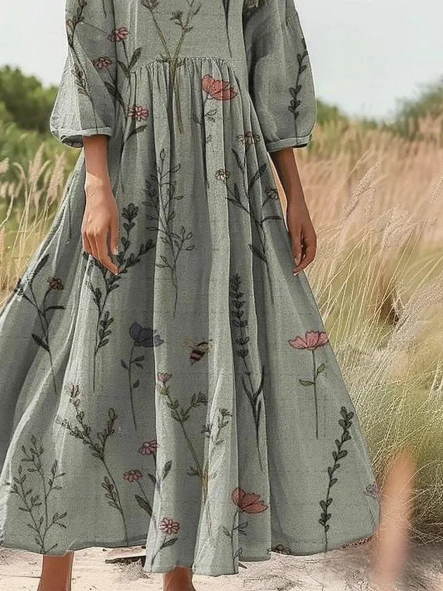 Femmes Floral Comme Image Col Rond Confortable Robe Maxi Décontracté