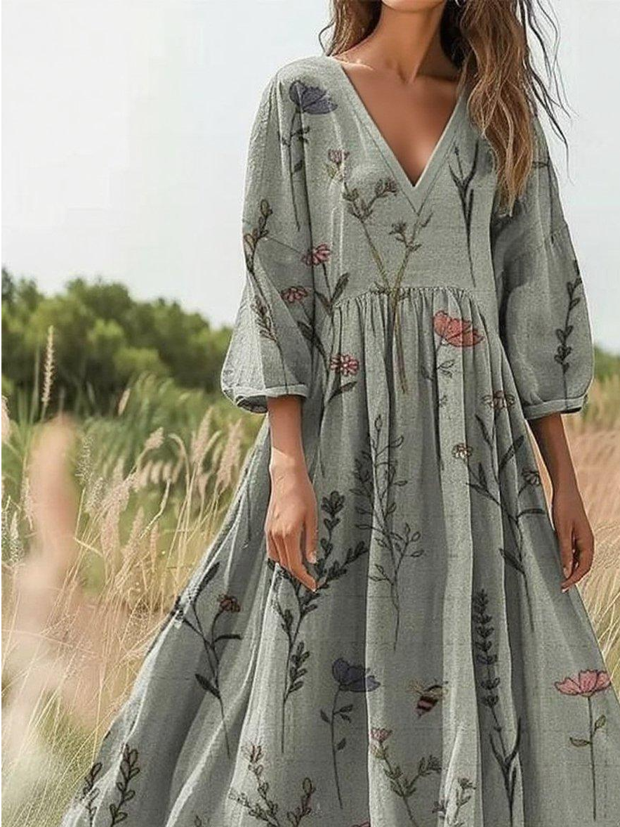 Femmes Floral Comme Image Col Rond Confortable Robe Maxi Décontracté