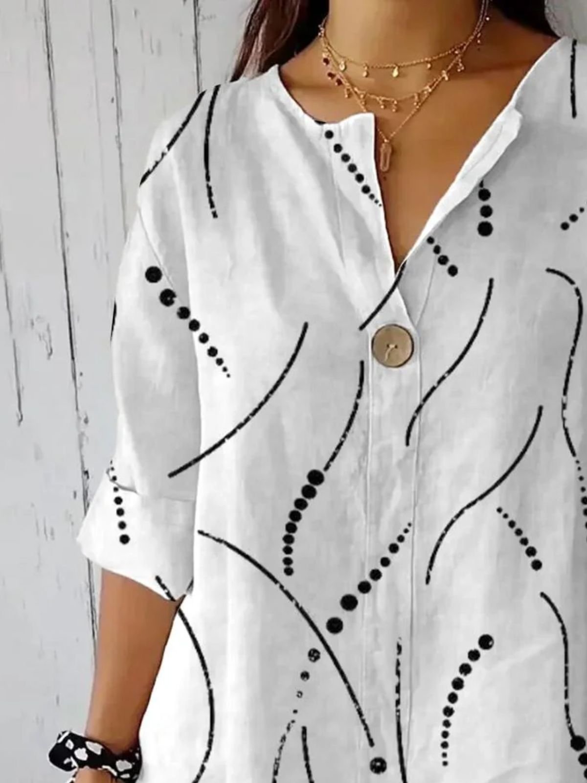Blouses Géométrique Décontracté Printemps / Automne Coton Aucune élasticité Quotidien Ample Manches trois quarts Droit pour Femmes