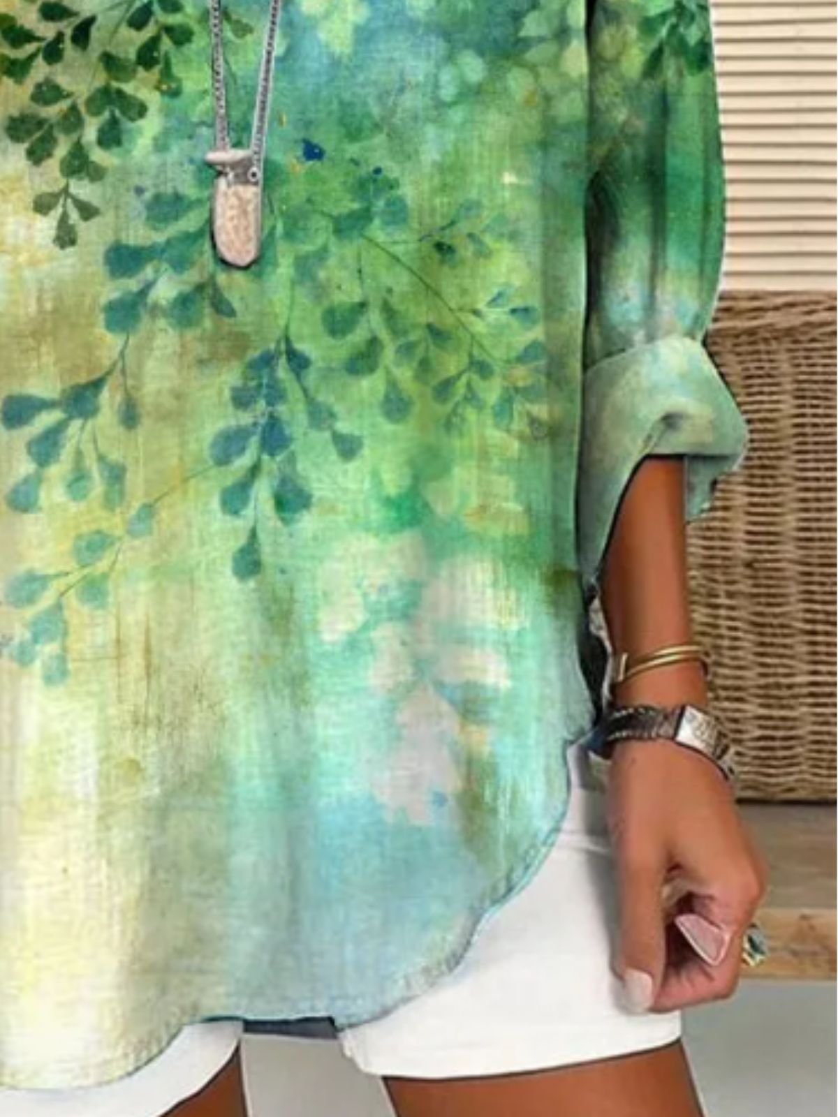 Blouses Élégant Plantes Printemps / Automne Aucune élasticité Quotidien Ample Manches Longues Régulier Droit pour Femmes