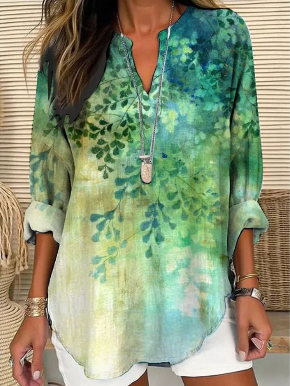 Blouses Élégant Plantes Printemps / Automne Aucune élasticité Quotidien Ample Manches Longues Régulier Droit pour Femmes