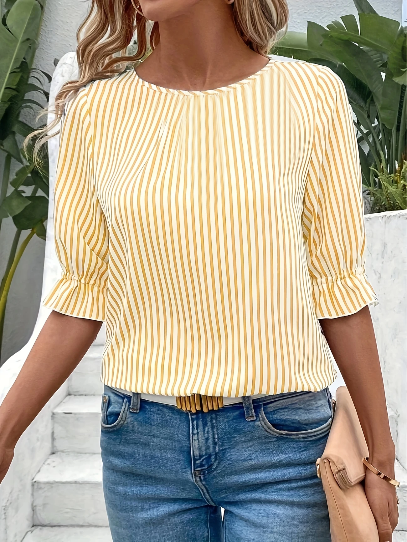 Chemises Femmes Rayé Simple Été Polyester Faire la navette Coupe Régulière Demi Manche Régulier Droit