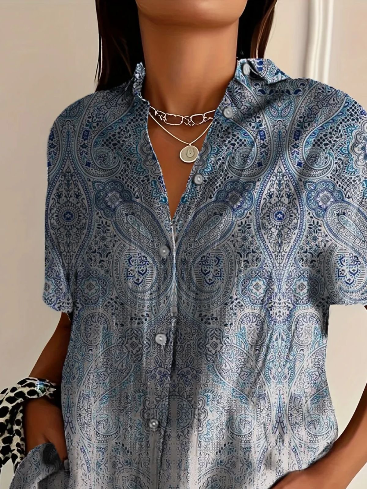Chemises Décontracté Motif Cachemire Été Micro-élasticité Coupe Régulière Régulier Trapèze Régulier Col de Chemise pour Femmes