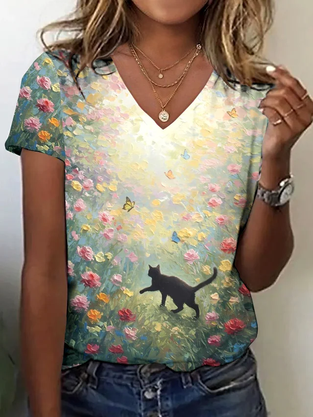 T-shirts Décontracté La peinture Été Coton Quotidien Coupe Régulière Régulier Trapèze Régulier pour Femmes