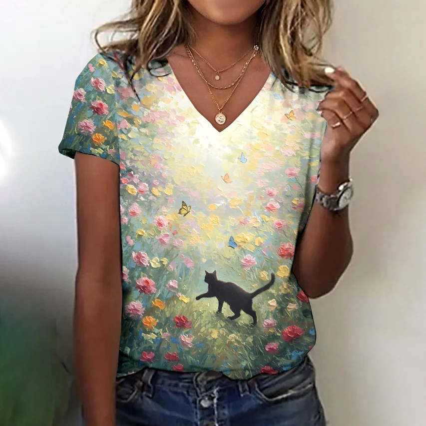 T-shirts Décontracté La peinture Été Coton Quotidien Coupe Régulière Régulier Trapèze Régulier pour Femmes