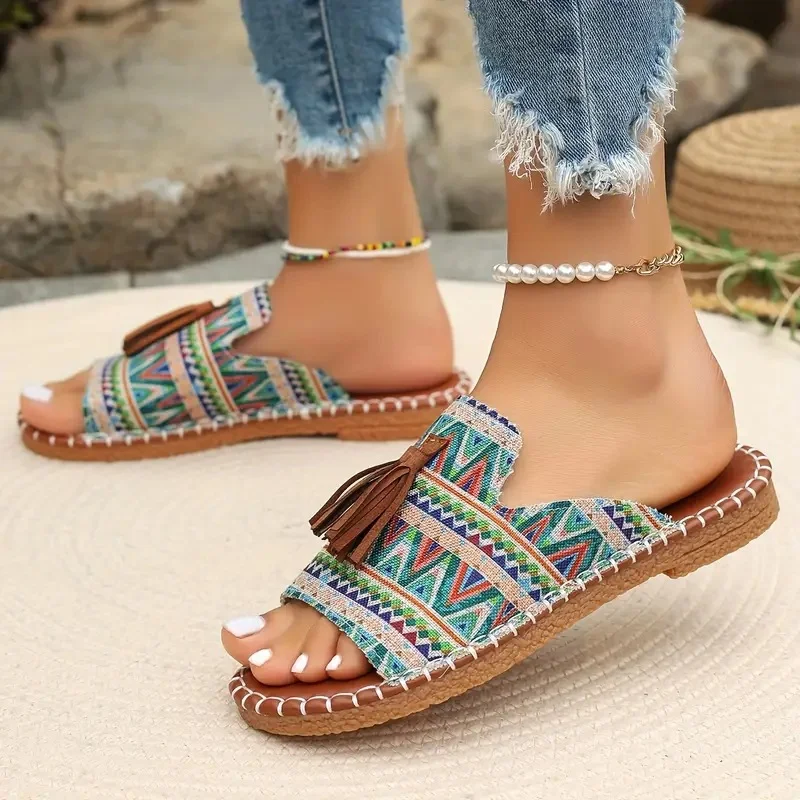 Sandales Géométrique Boho Été Quotidien Cuir Verni Toit ouvert flocage Sandales Antidérapantes à Enfiler pour Femmes