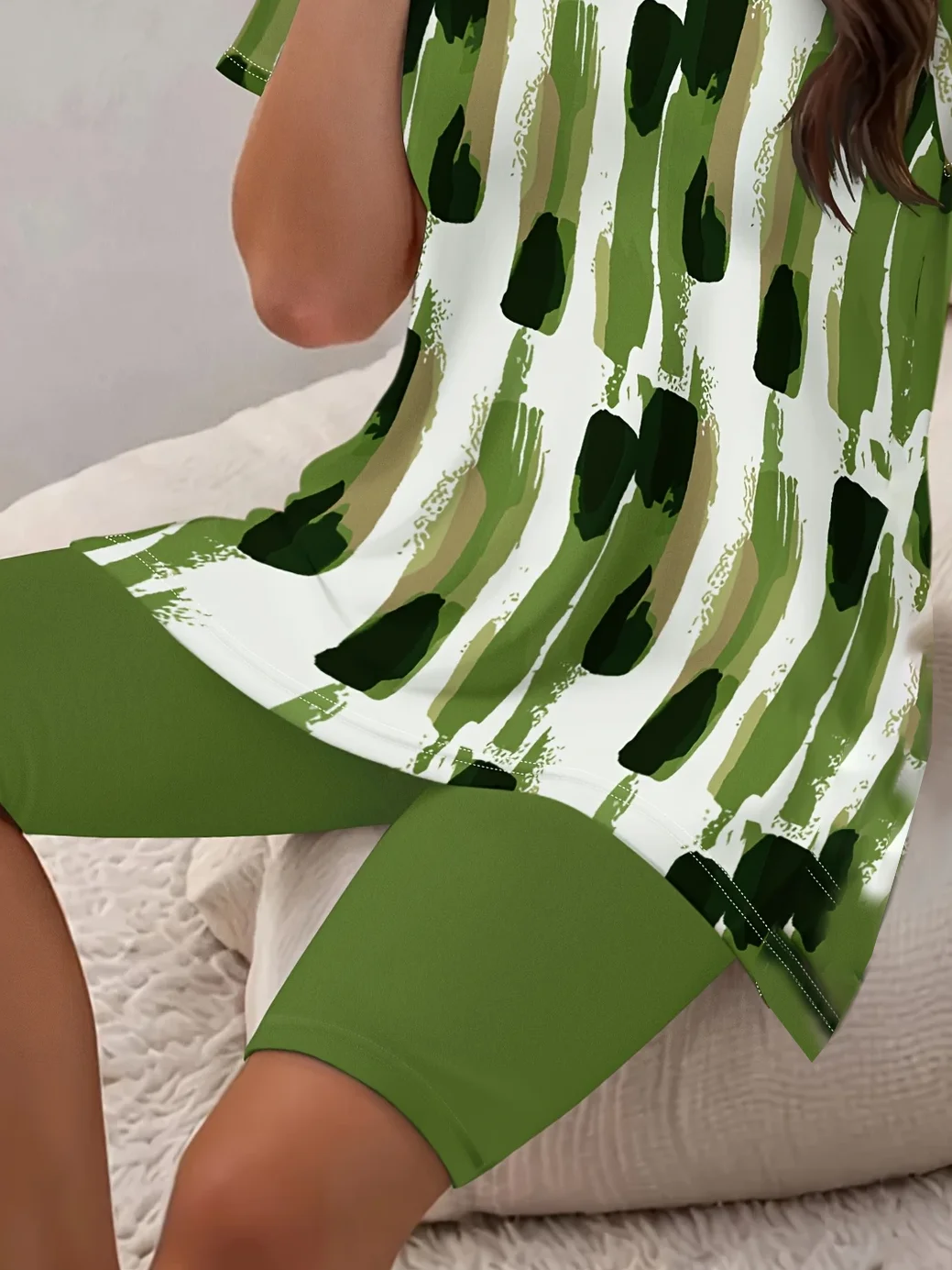 Deux Pièces Ensembles Femmes Simple Polyester d'été abstrait Naturel Quotidien Coupe Régulière Manches Courtes Droit