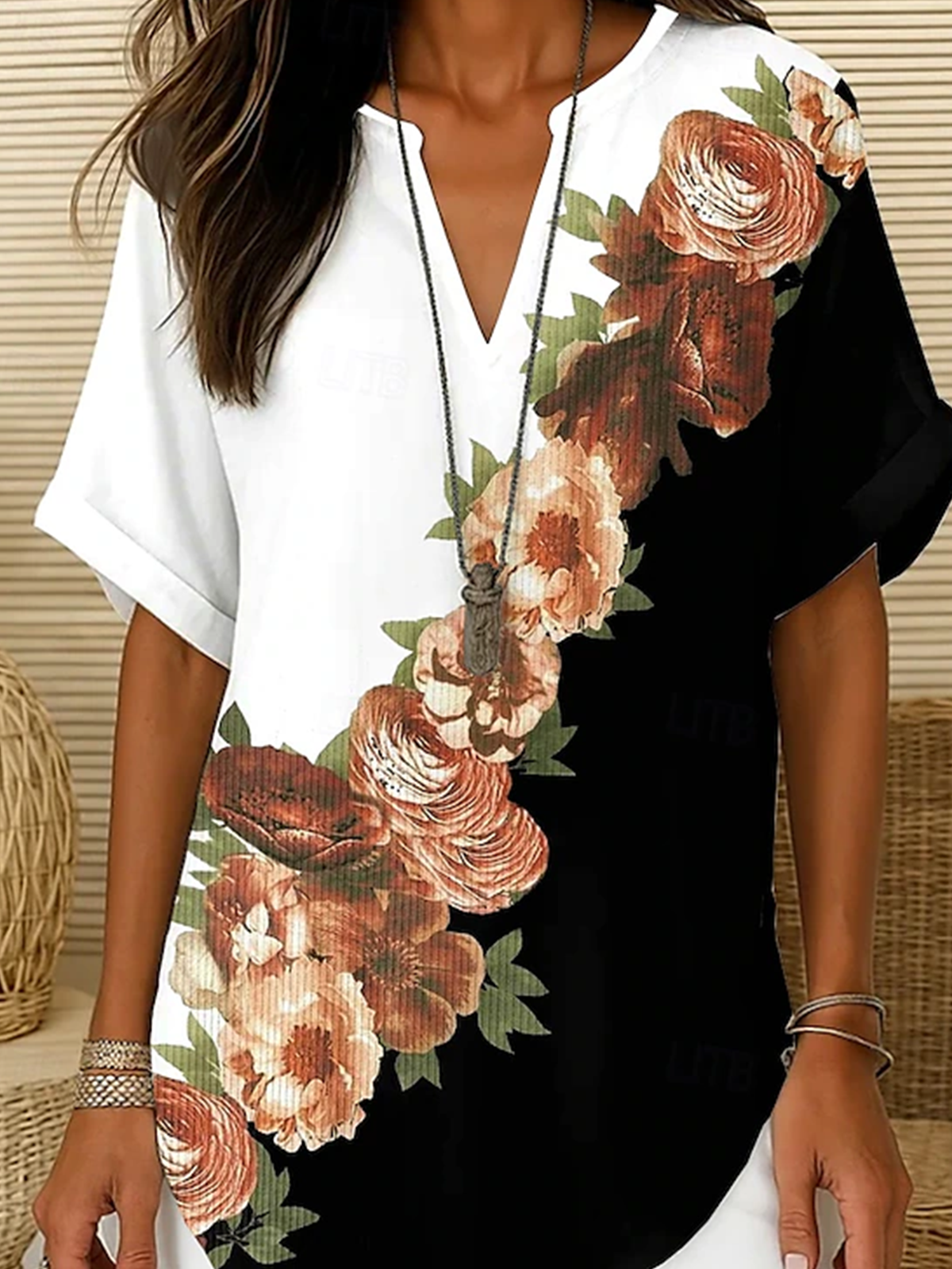 Blouses Simple Floral Été Aucune élasticité Quotidien Ample Col Châle Droit Régulier pour Femmes