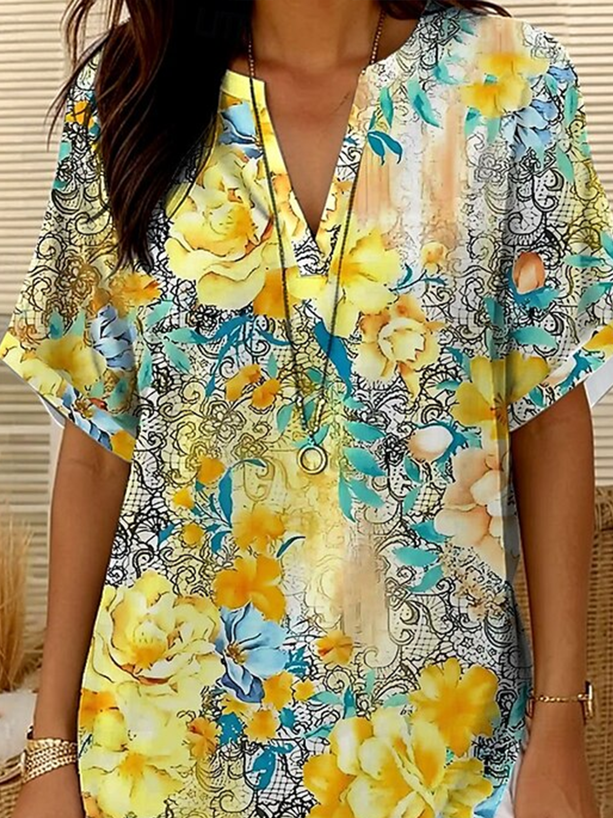 Blouses Décontracté Floral Été Aucune élasticité Quotidien Ample Col Châle Régulier Droit pour Femmes