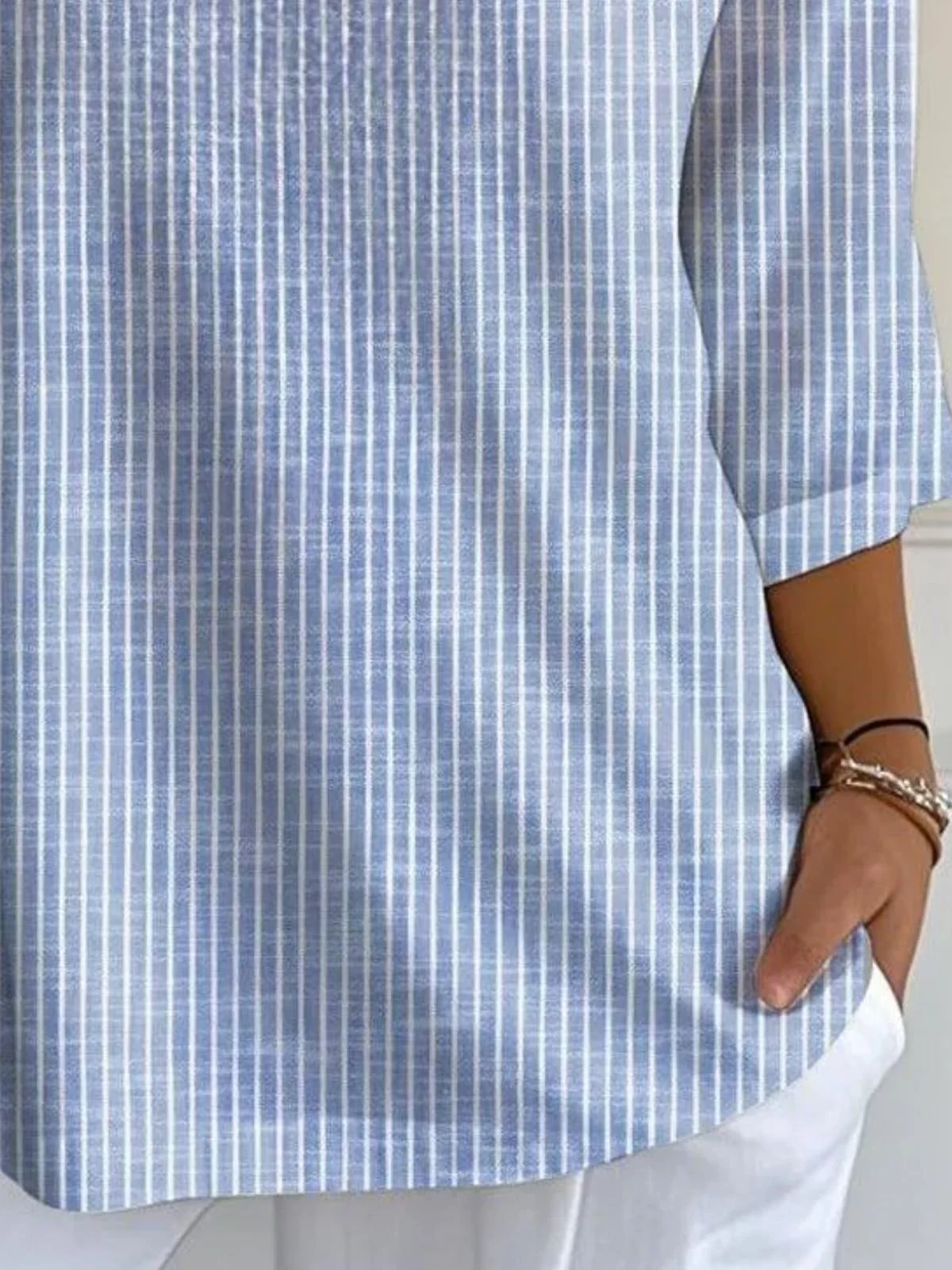 T-shirts Rayé Rétro Printemps / Automne Polyester Micro-élasticité Vacances Manches Longues Col Rond Régulier pour Femmes