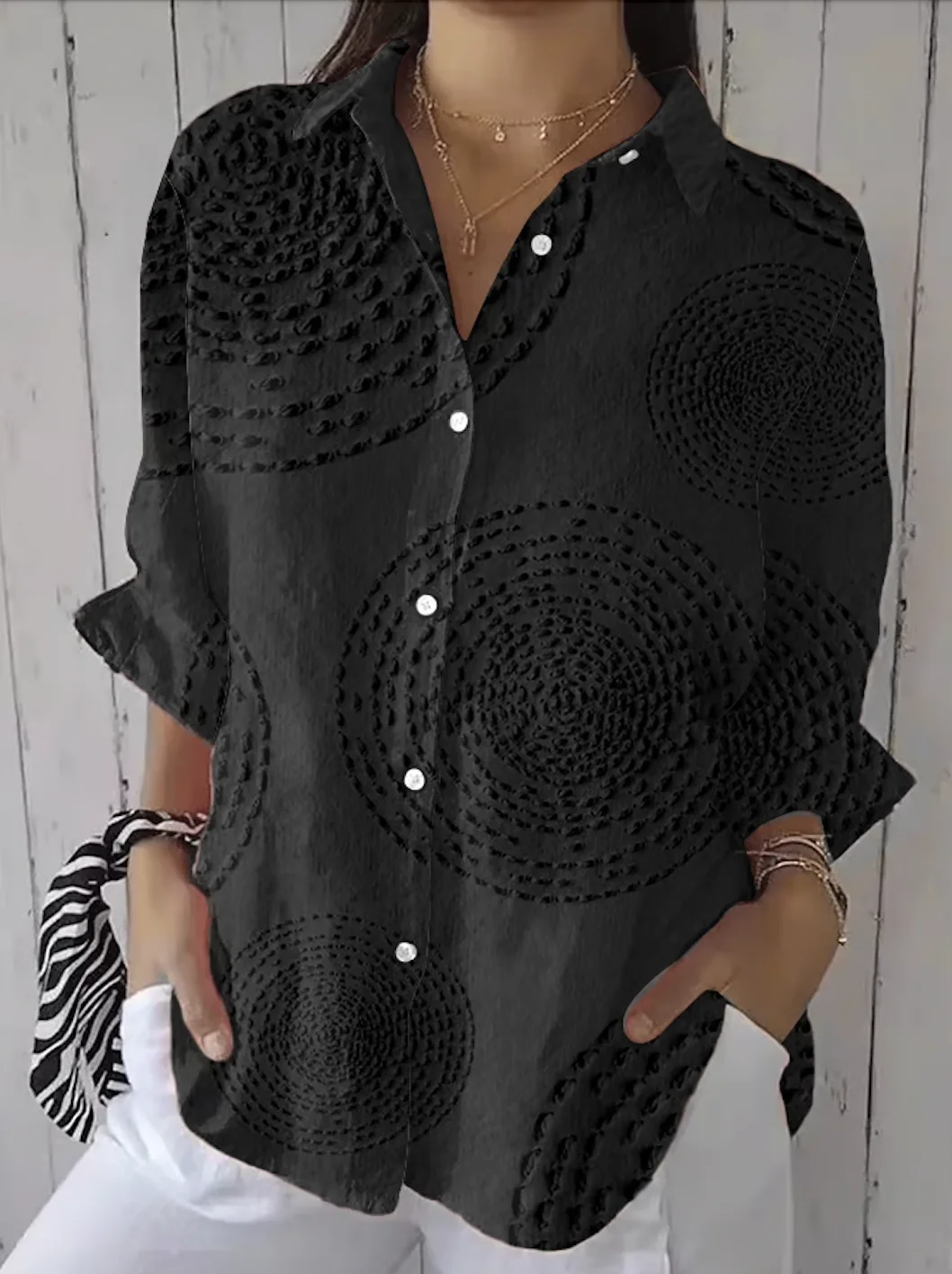 Chemises Géométrique Sexy Printemps / Automne Coton Micro-élasticité Quotidien Coupe Régulière Régulier Régulier pour Femmes