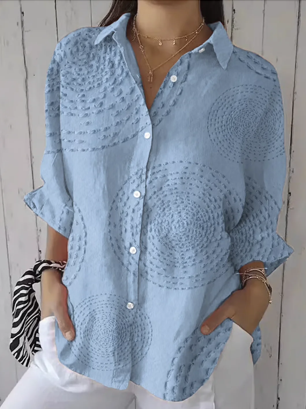 Chemises Géométrique Sexy Printemps / Automne Coton Micro-élasticité Quotidien Coupe Régulière Régulier Régulier pour Femmes