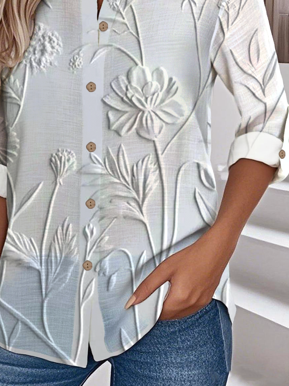 Chemises Décontracté Printemps / Automne impression en 3D Polyester Col Montant Ample Manches Longues Droit Régulier pour Femmes