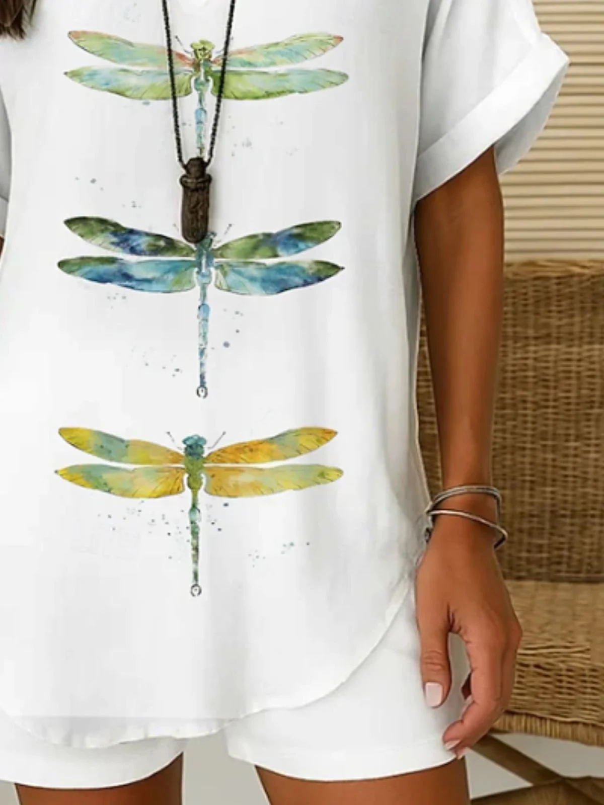 Blouses Simple Libellule Été Coton Aucune élasticité Quotidien Ample Col Châle Droit pour Femmes