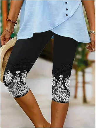 Pantalons Femmes Simple Floral Été Rayonne Naturel Corsaire Legging Droit T.-N.-L.